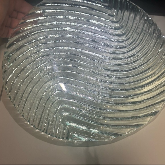 Art Glass Wavy Display Plate with a blue-green hue Heavy Cake Plate - Picture 2 of 4